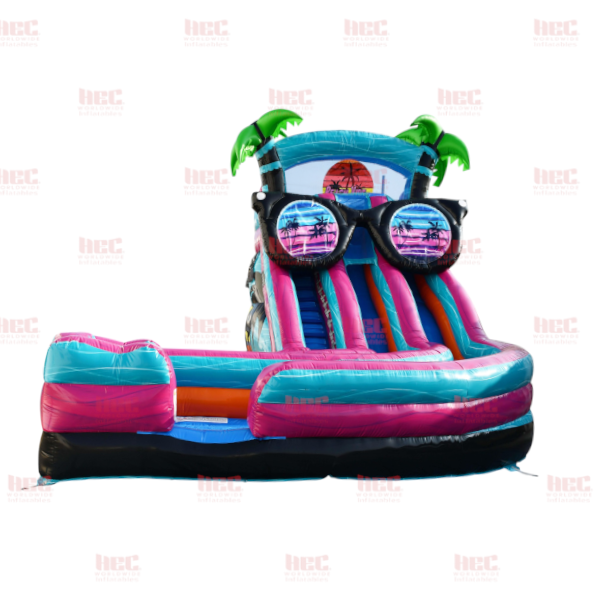 Tobogán curvo de la serie J para piscina profunda de dos carriles Blue Hurricane de 18 pies