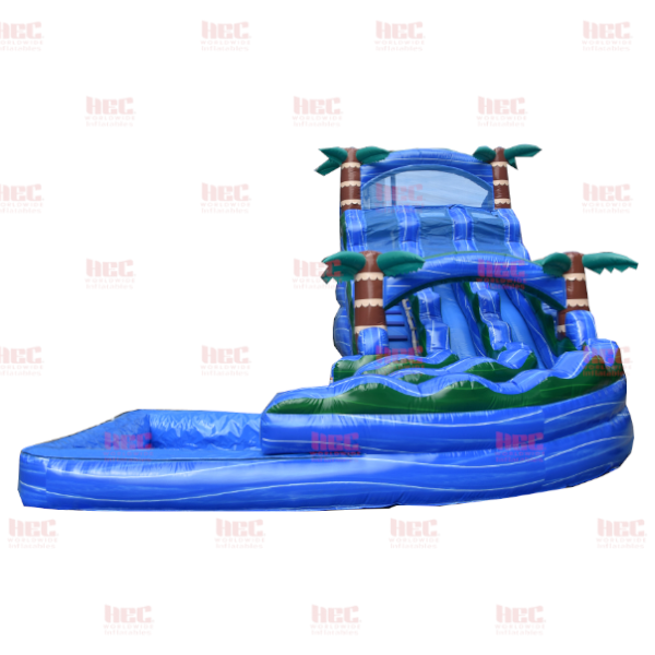 18 Foot Blue Hurricane Double Lane Deep Pool J-Series Curved Slide