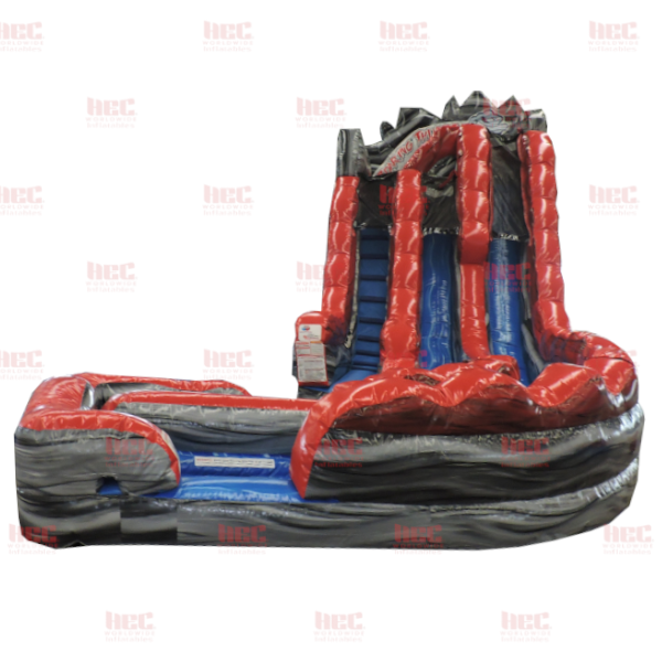 Piscina inflable de dos carriles Roaring Thunder™ de 18 pies con tobogán curvo de la serie J