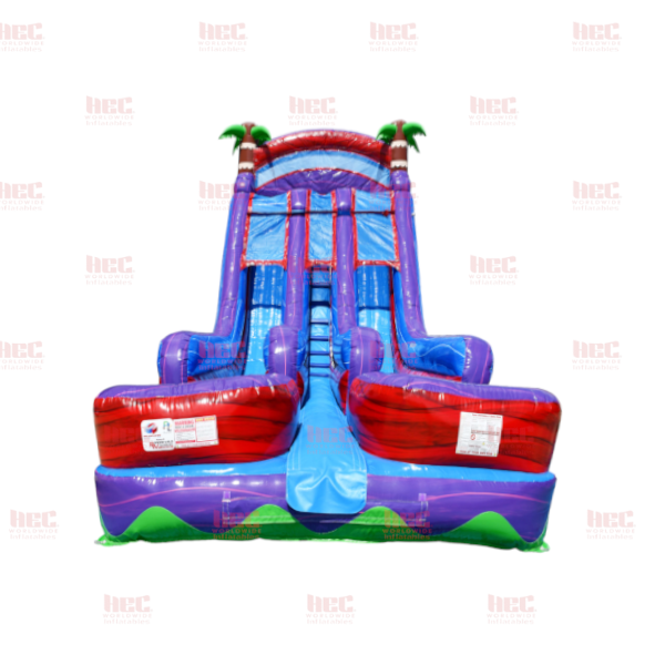 Piscina inflable de 18 pies con doble carril y doble salpicadura tropical de color rojo mármol