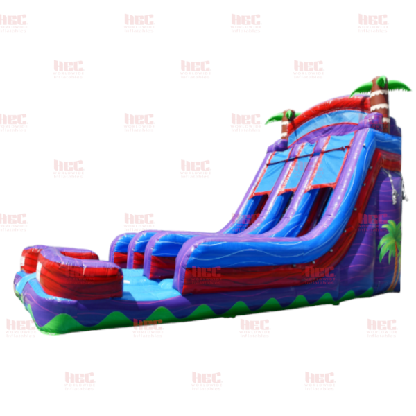 18 Foot Tropical Double Splash Double Lane Inflated Pool Marble Red