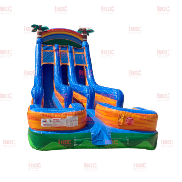 18 Foot Tropical Double Splash Double Lane Inflated Pool Marble Orange