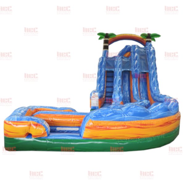 Piscina inflable de dos carriles Tropical Thunder™ de 18 pies con tobogán curvo de la serie J