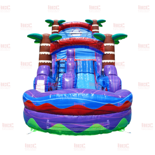 18 Foot Tropical Hurricane® Single Lane Inflated Pool Marble Red