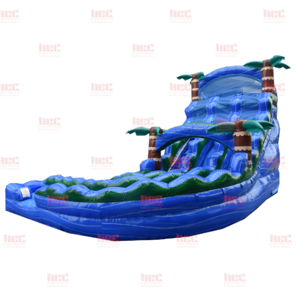 Piscina inflable de dos carriles con tobogán curvo de la serie J de 22 pies con forma de huracán azul