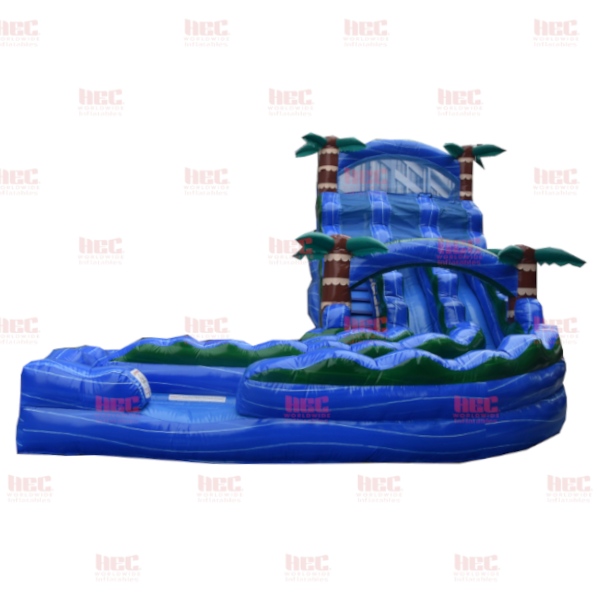Piscina inflable de dos carriles con tobogán curvo de la serie J de 22 pies con forma de huracán azul