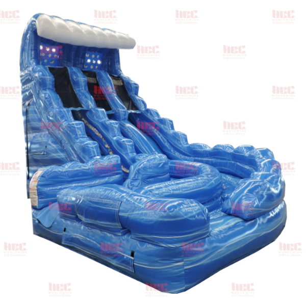22 Foot Blue Wave Hurricane Double Lane Inflated Pool J-Series Curved Slide