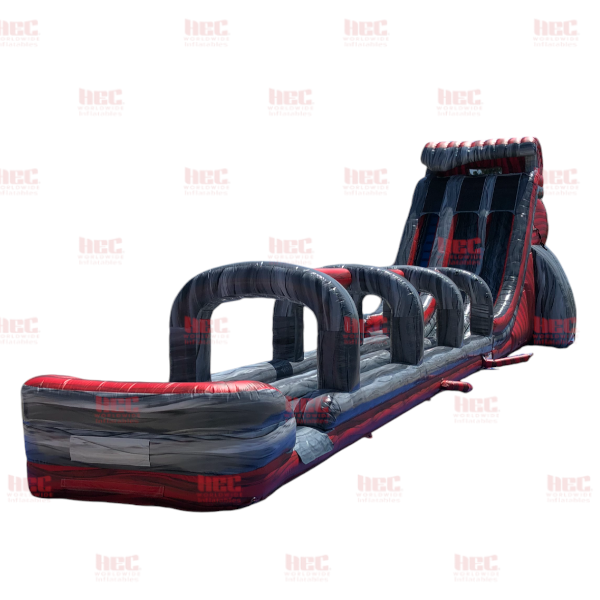 Piscina inflable de dos carriles con tobogán de lava de 22 pies con tobogán y resbaladilla