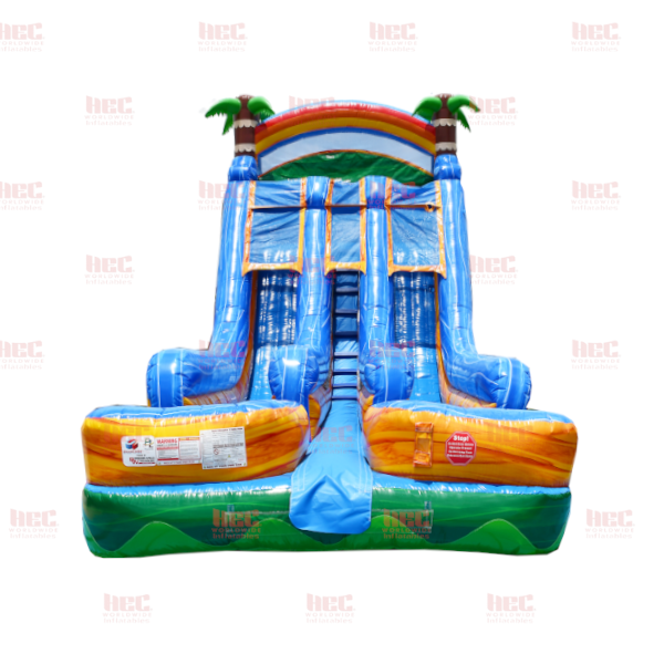 22 Foot Tropical Double Splash Double Lane Inflated Pool Marble Orange