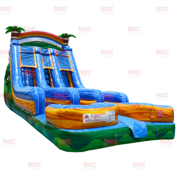 22 Foot Tropical Double Splash Double Lane Inflated Pool Marble Orange