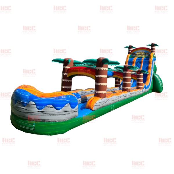 Piscina inflable de dos carriles Tiki Plunge™ de 22 pies con tobogán y base verde