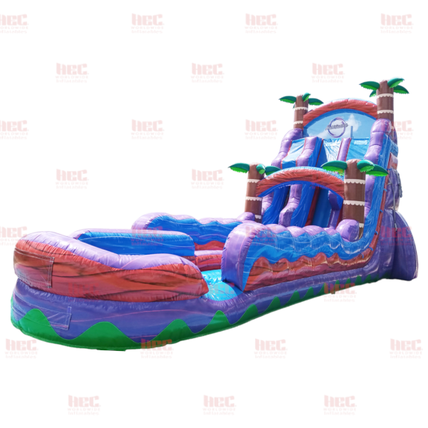 22 Foot Tropical Hurricane® Double Lane Inflated Pool Extended Lane Marble Red