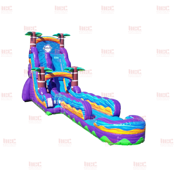 Piscina inflable de un solo carril Tropical Hurricane® de 22 pies con carril extendido y mármol naranja