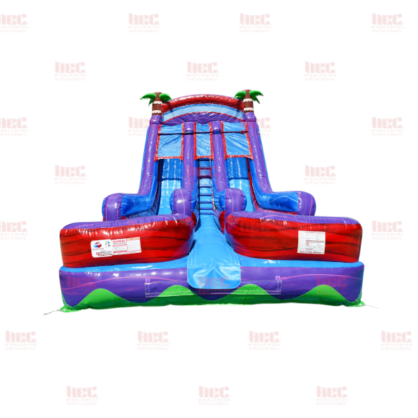 22 Foot Tropical Double Splash Double Lane Inflated Pool Marble Red