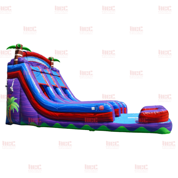 22 Foot Tropical Double Splash Double Lane Inflated Pool Marble Red