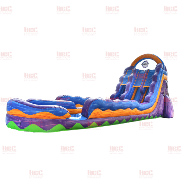 22 Foot Tropical Hurricane® Double Lane Inflated Pool Extended Lane No Palm Trees Marble Orange