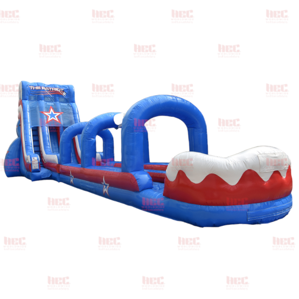 Piscina inflable Patriot Slide de 24 pies con carril doble, tobogán y rampa
