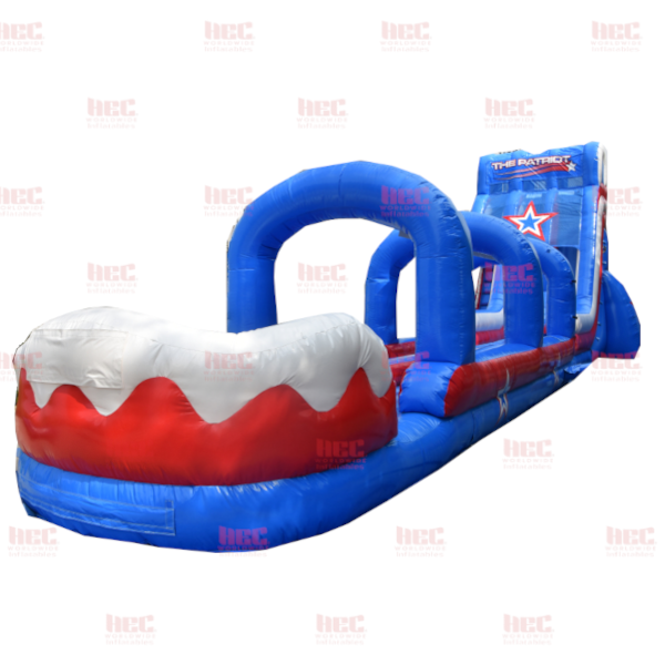 Piscina inflable Patriot Slide de 24 pies con carril doble, tobogán y rampa