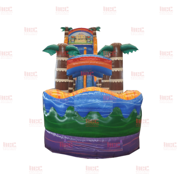 Piscina inflable de dos carriles Tiki Plunge™ de 24 pies con tobogán y base violeta