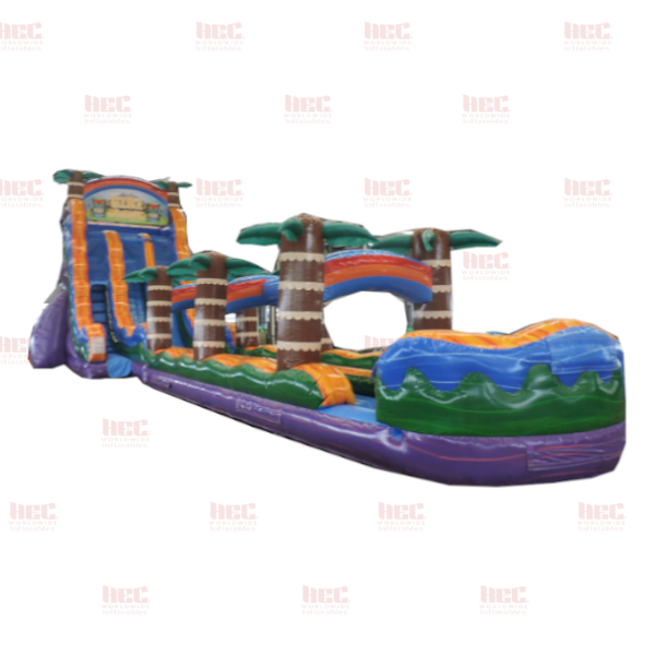 24 Foot Tiki Plunge™ Double Lane Inflated Pool with Slip and Slide Purple Base