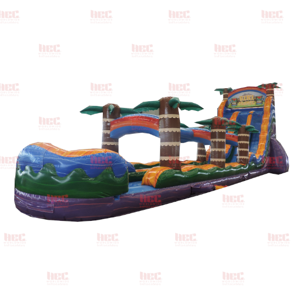 24 Foot Tiki Plunge™ Double Lane Inflated Pool with Slip and Slide Purple Base