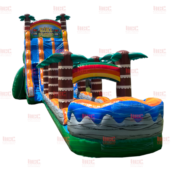 24 Foot Tiki Plunge™ Double Lane Inflated Pool with Slip and Slide Green Base