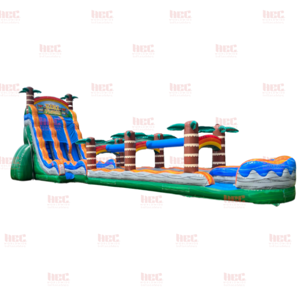 24 Foot Tiki Plunge™ Double Lane Inflated Pool with Slip and Slide Green Base
