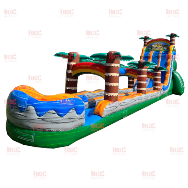 24 Foot Tiki Plunge™ Double Lane Inflated Pool with Slip and Slide Green Base