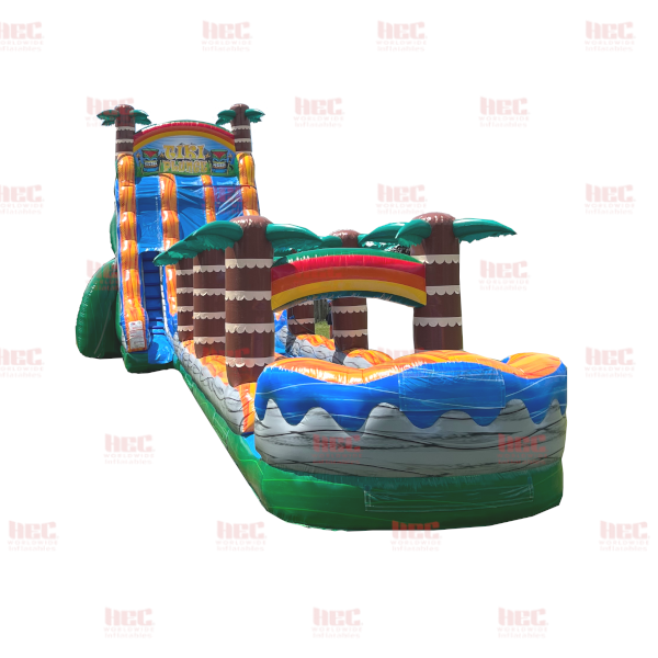 Piscina inflable de dos carriles Tiki Plunge™ de 24 pies con tobogán y base verde