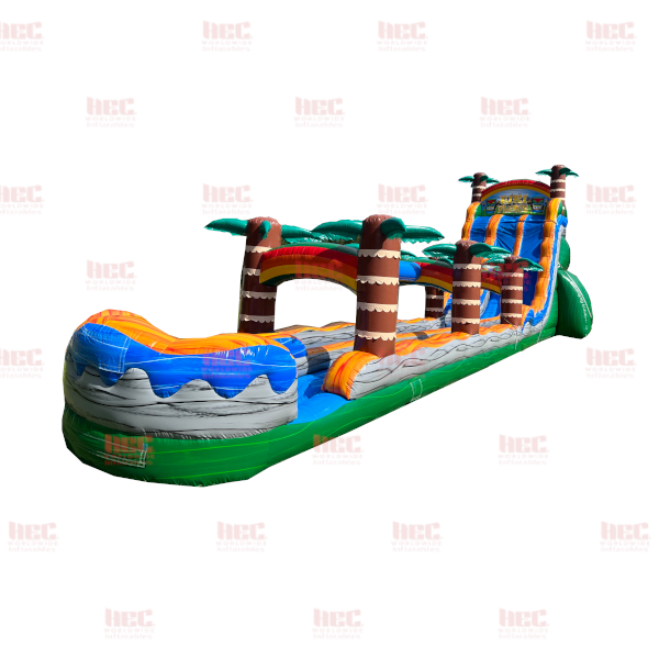 Piscina inflable de dos carriles Tiki Plunge™ de 24 pies con tobogán y base verde