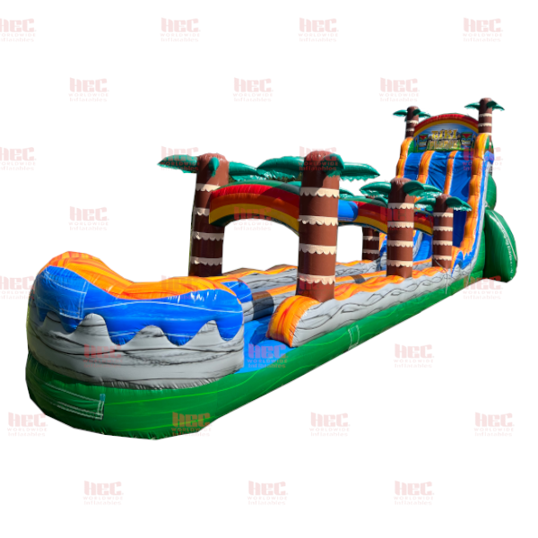 Piscina inflable de dos carriles Tiki Plunge™ de 27 pies con base verde y tobogán