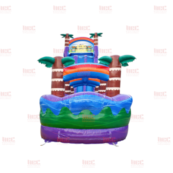 27 Foot Tiki Plunge™ Double Lane Inflated Pool Marble Purple with Slip and Slide Purple Base