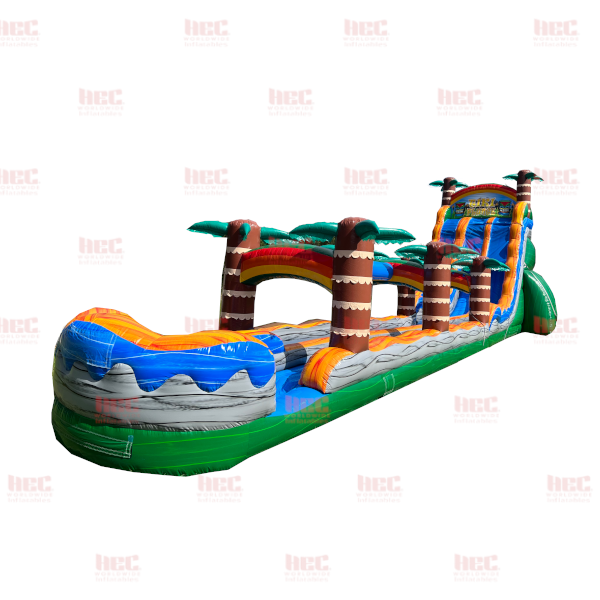 Piscina inflable de dos carriles Tiki Plunge™ de 27 pies con base verde y tobogán