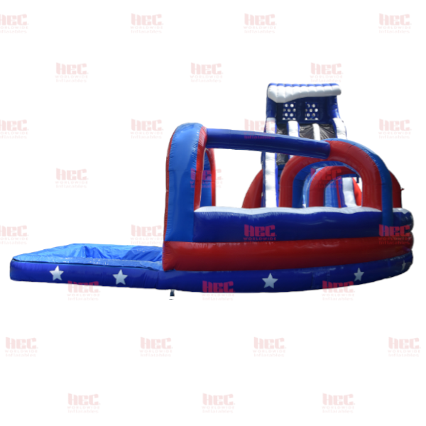 27 Foot Patriot® Challenge Curved Slide Double Lane Deep Pool with Slip and Slide