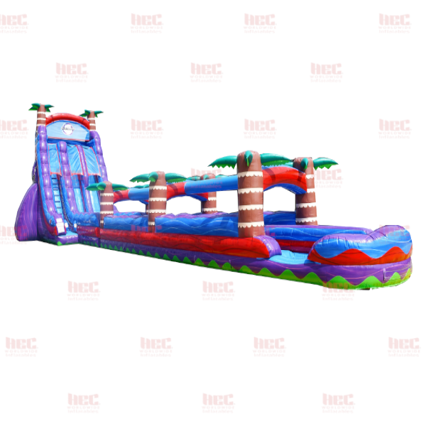 27 Foot Tropical Hurricane® Double Lane Inflated Pool with Slip and Slide Marble Red