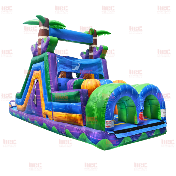 30 Foot Tropical Obstacle Course Inflated Pool Wet and Dry