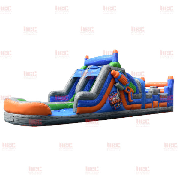 Piscina inflable con pista de obstáculos para jugadores de 45 pies, piso elevado, húmeda y seca