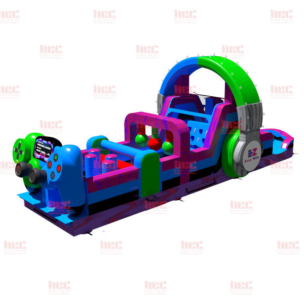 Piscina inflable con pista de obstáculos para jugadores de 45 pies, piso elevado, húmeda y seca