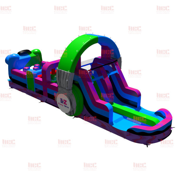 Piscina inflable con pista de obstáculos para jugadores de 45 pies, piso elevado, húmeda y seca