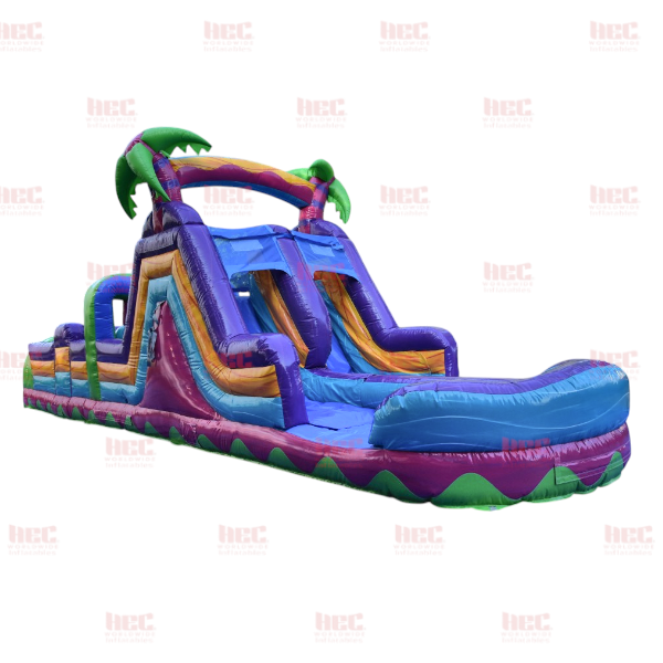 Piscina inflable con pista de obstáculos para jugadores de 45 pies, piso elevado, húmeda y seca