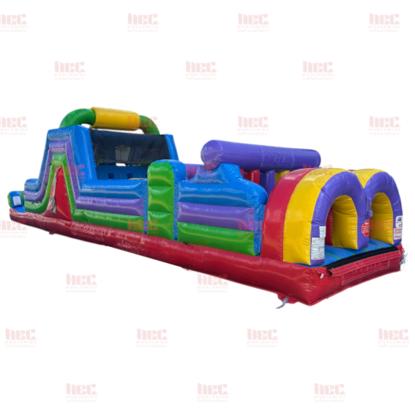 Piscina inflable con pista de obstáculos para jugadores de 45 pies, piso elevado, húmeda y seca