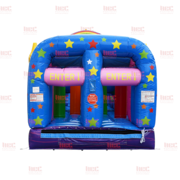 Piscina inflable con pista de obstáculos para jugadores de 45 pies, piso elevado, húmeda y seca
