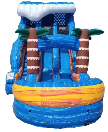 16 Foot Blue Plummet Double Lane Slide Inflated Pool