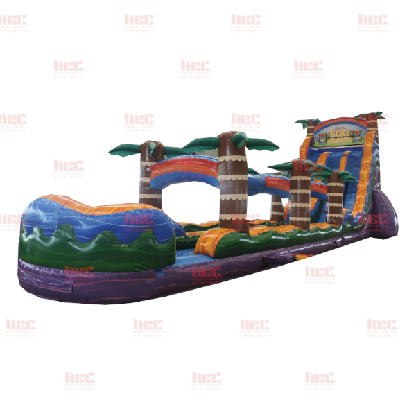 Piscina inflable de dos carriles Tiki Plunge™ de 27 pies con tobogán y base violeta