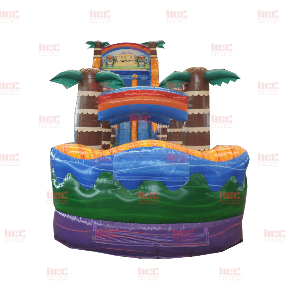 Piscina inflable de dos carriles Tiki Plunge™ de 27 pies con tobogán y base violeta