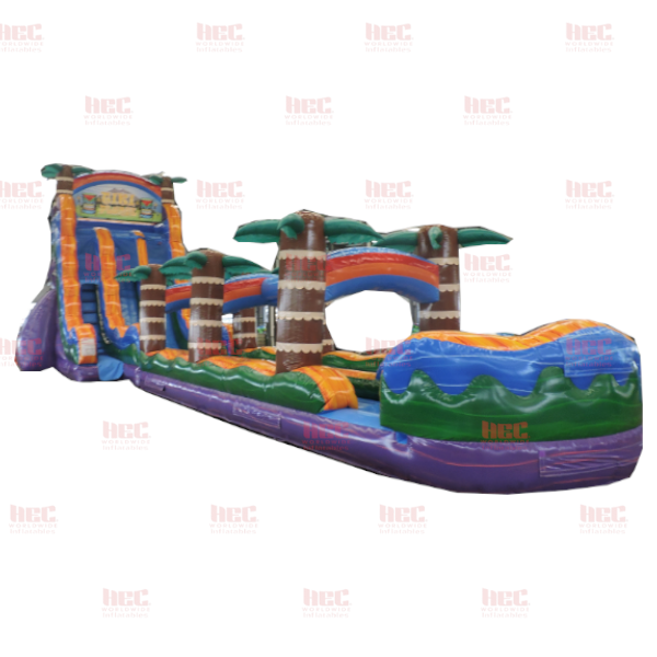 Piscina inflable de dos carriles Tiki Plunge™ de 27 pies con tobogán y base violeta