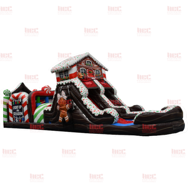 43 Foot Gingerbread Obstacle Course Inflated Pool Wet / Dry