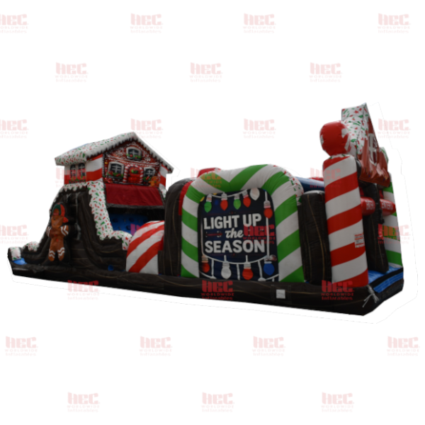 43 Foot Gingerbread Obstacle Course Inflated Pool Wet / Dry