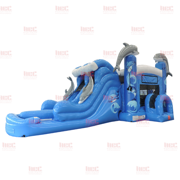 Dolphin Blue Combo Blue Double Lane Inflated Pool Wet and Dry