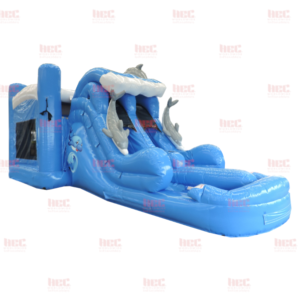 Dolphin Blue Combo Blue Double Lane Inflated Pool Wet and Dry